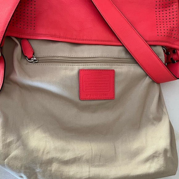 Coach Legacy Perforated Leather Duffle Crossbody Bag Red Watermelon Snow - Picture 6 of 15